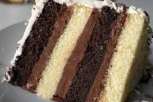 chocolate rainbow cake slice
