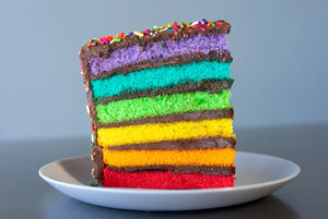 chocolate rainbow cake slice