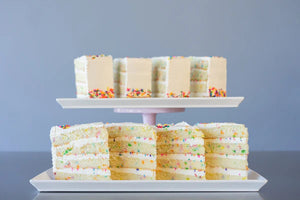 vanilla confetti cake multiple slices