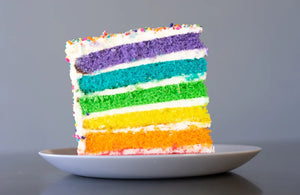 vanilla rainbow cake slice